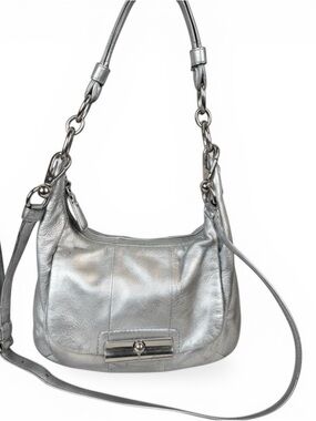 Coach Madison Maggie Metallic Silver Leather Hobo Crossbody Bag 18908